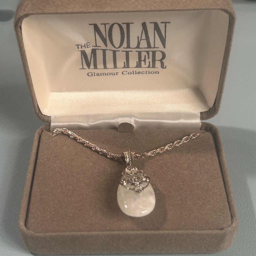 Nolan Miller Vintage Silver Necklace with Cream Pendant in Box